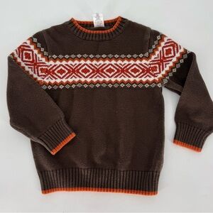 GYMBOREE Boys Brown Orange Fair Isle Striped Long Sleeve Sweater